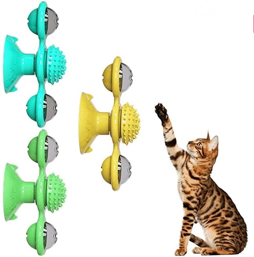 Interactive Cat Toy Set - Windmill & Grooming Brush