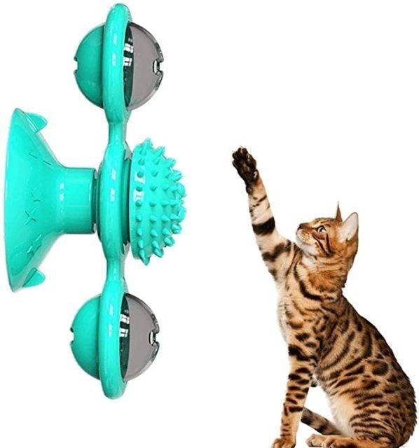 Interactive Cat Toy Set - Windmill & Grooming Brush