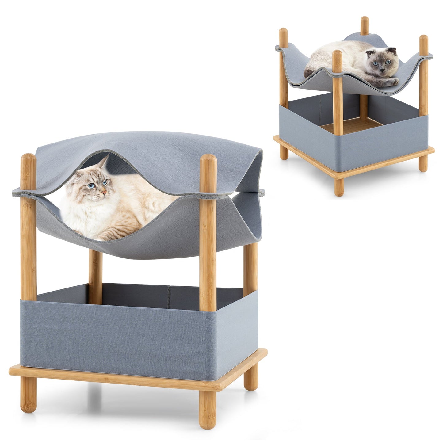 Maison pour chat en bois à 2 niveaux avec condo semi-fermé - Gris