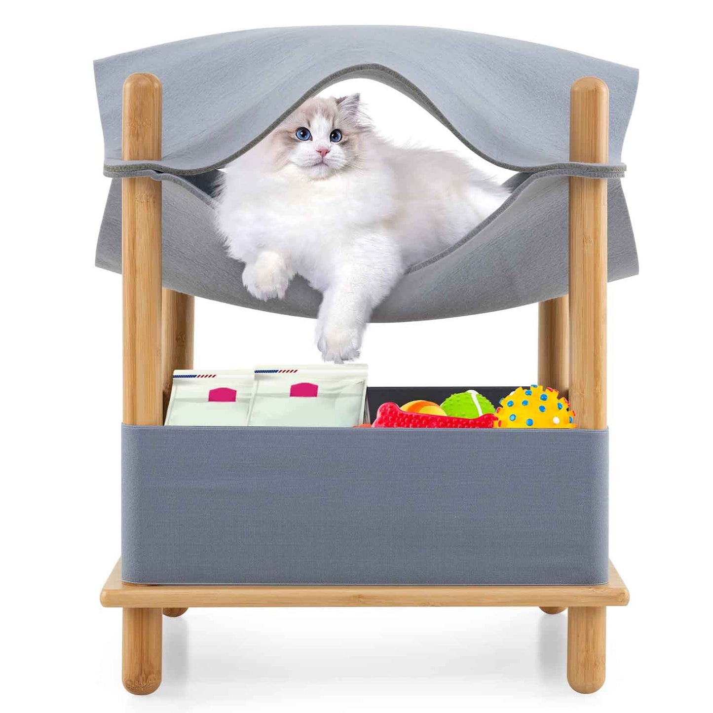 Maison pour chat en bois à 2 niveaux avec condo semi-fermé - Gris