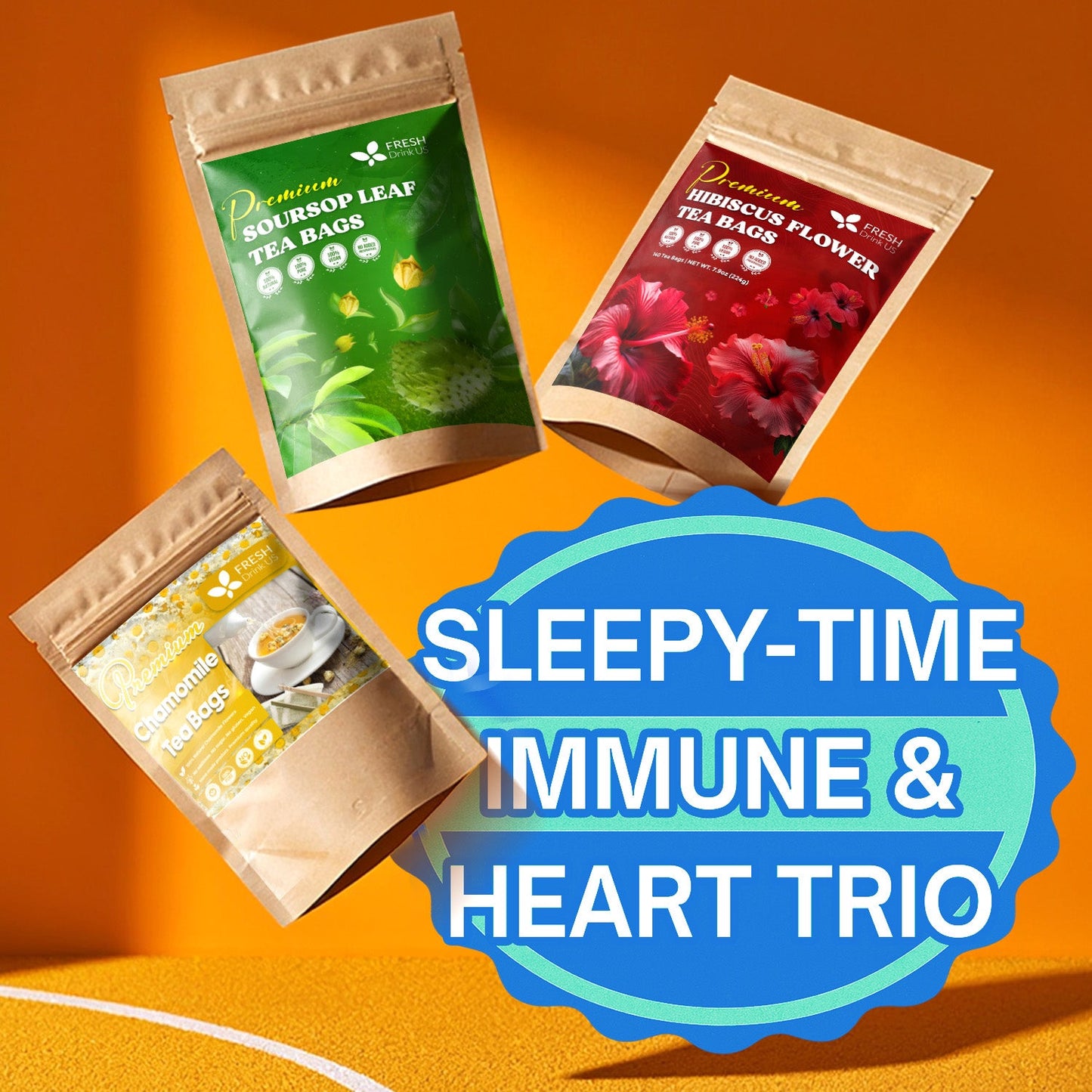Trio de Tisanes Immune & Cœur - Camomille, Corossol & Hibiscus