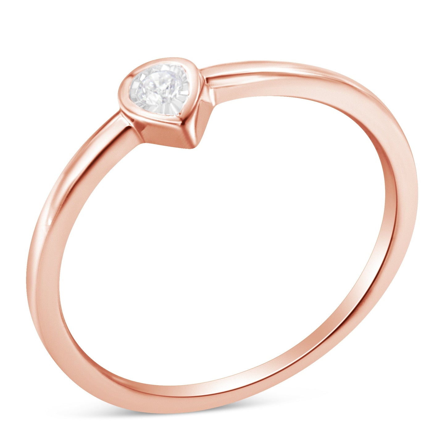 14K Rose Gold Plated Sterling Silver Teardrop Diamond Ring - Size 6