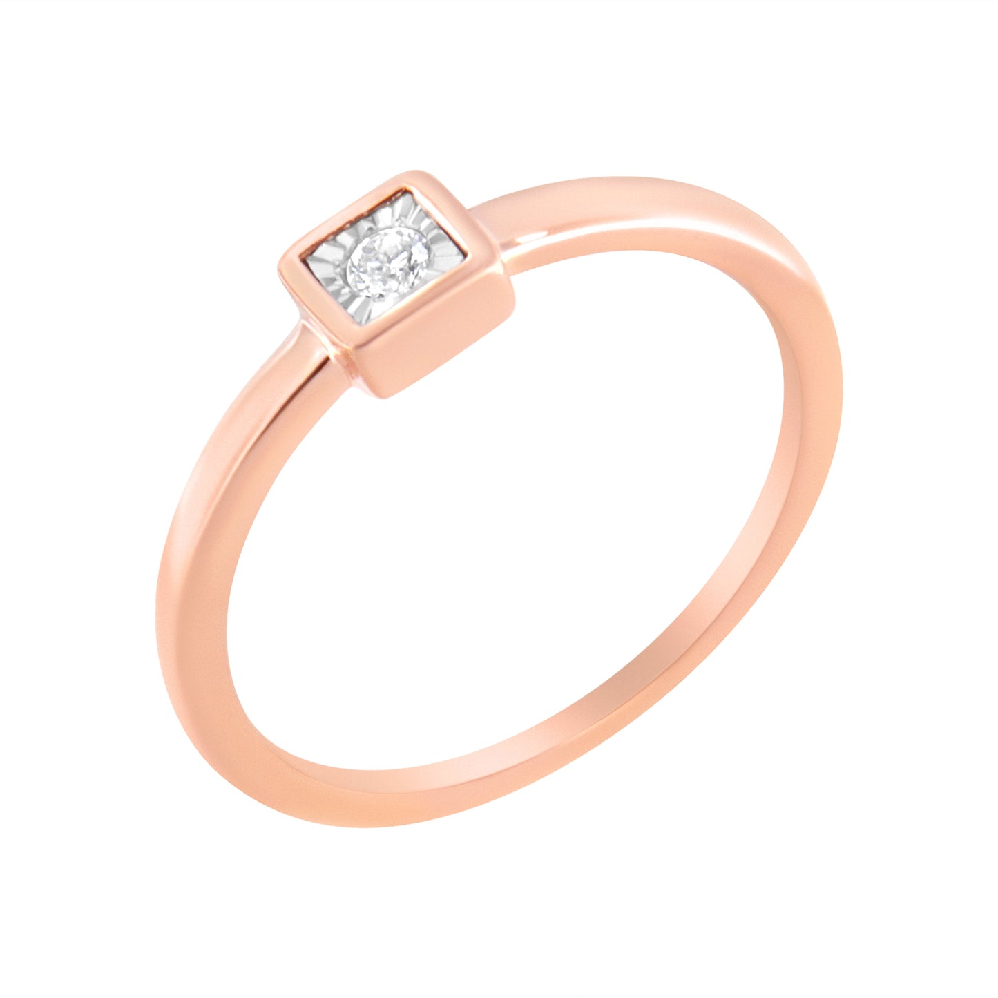 14K Rose Gold Plated Sterling Silver Miracle Set Diamond Promise Ring - Size 6