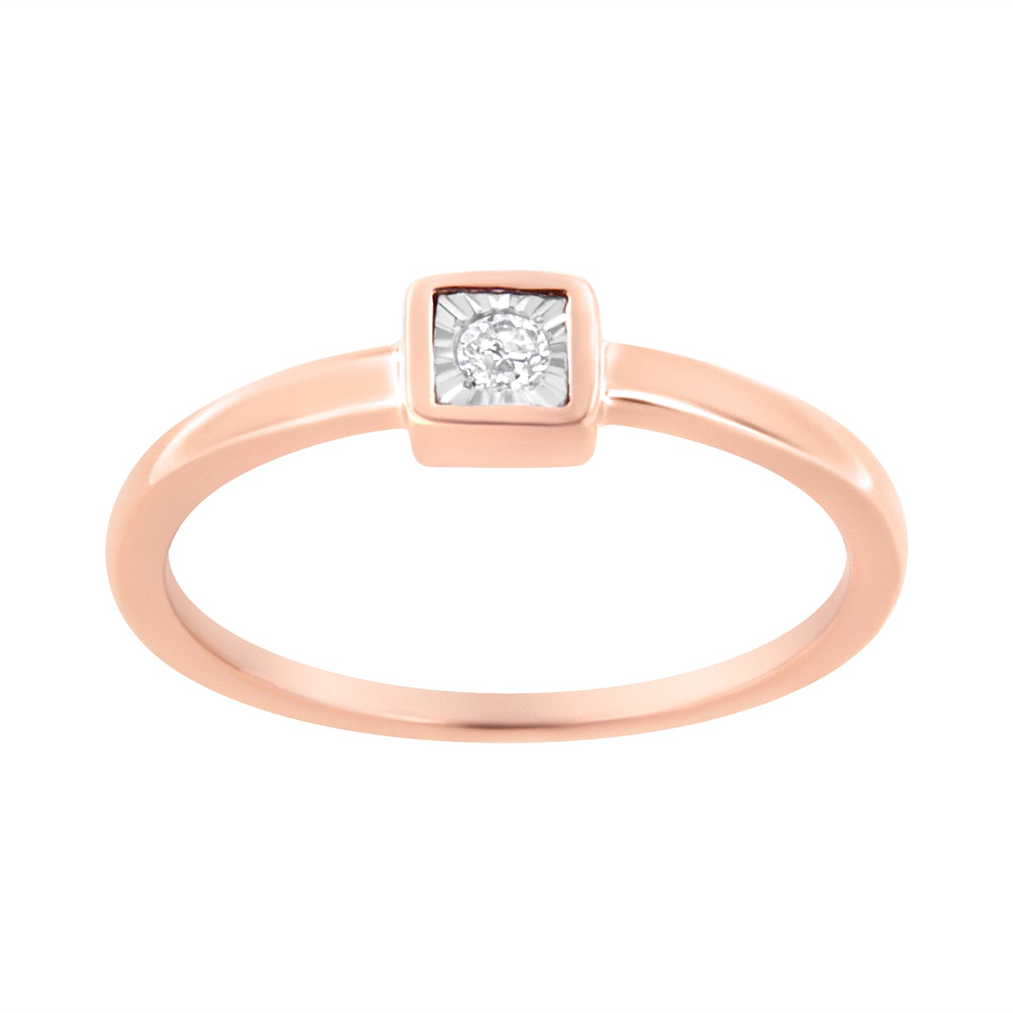 14K Rose Gold Plated Sterling Silver Miracle Set Diamond Promise Ring - Size 6