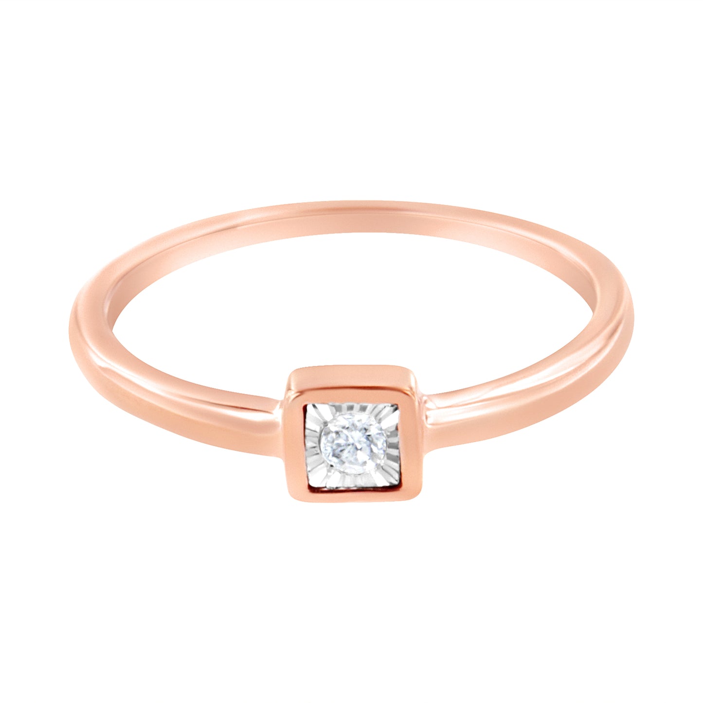 14K Rose Gold Plated Sterling Silver Miracle Set Diamond Promise Ring - Size 6