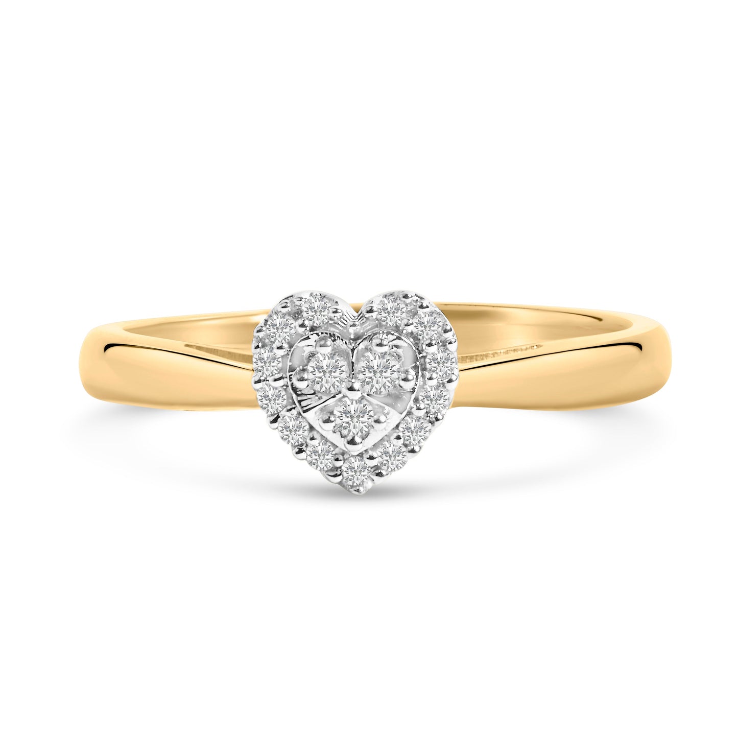 Bague de promesse en or jaune 10K avec cœur et halo en diamant