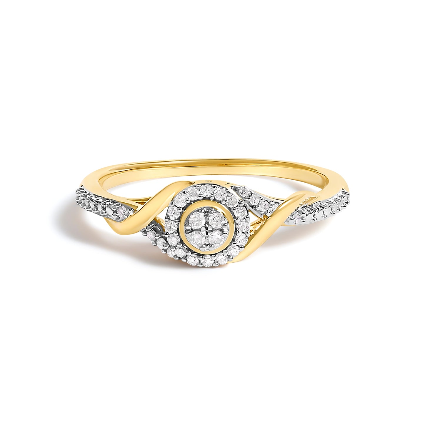 10K Yellow Gold Diamond Swirl and Halo Promise Ring - Size 7