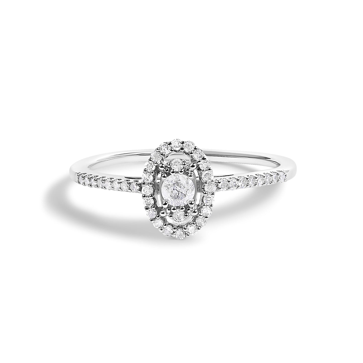 14K White Gold Diamond Oval Halo Engagement Ring - Size 7