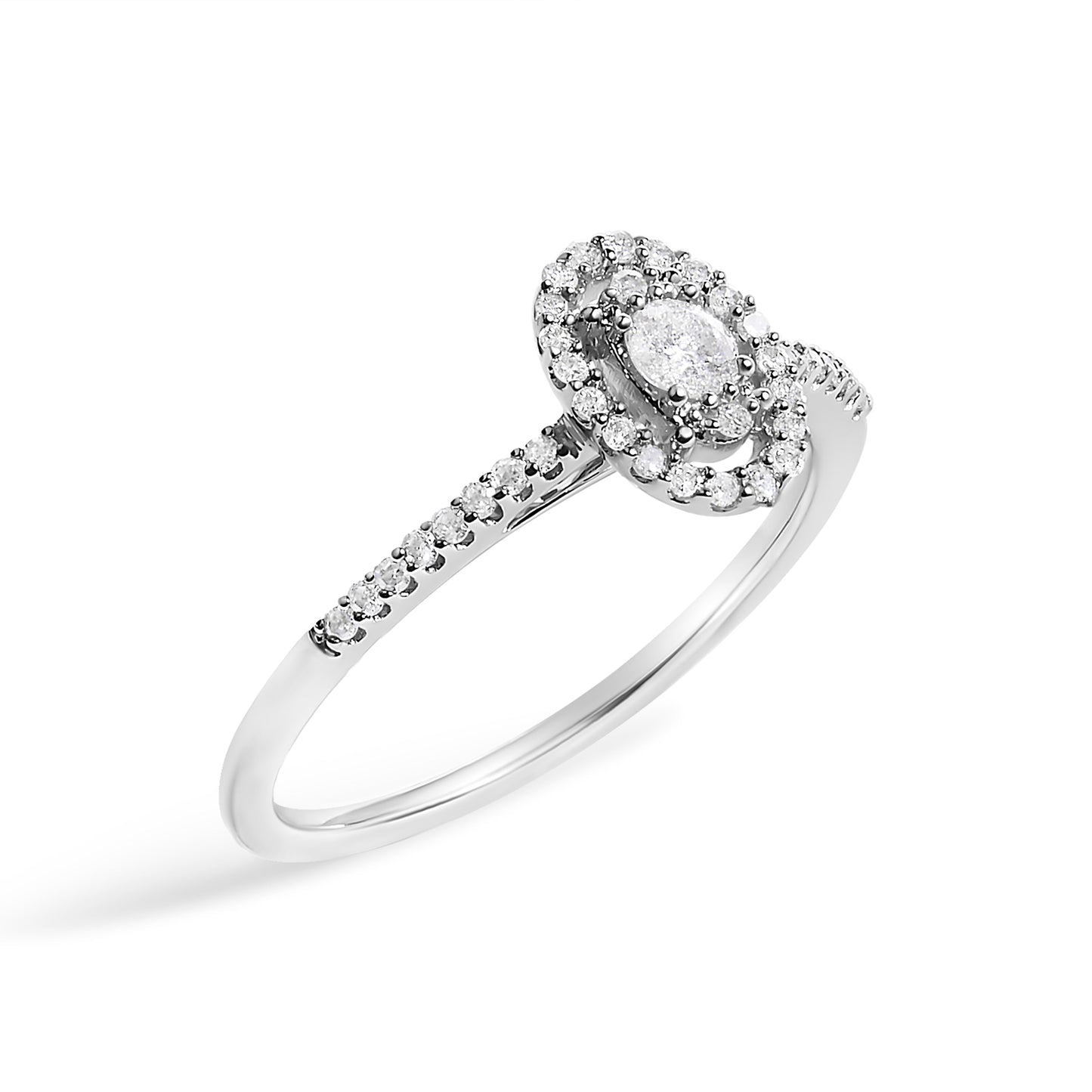 14K White Gold Diamond Oval Halo Engagement Ring - Size 7