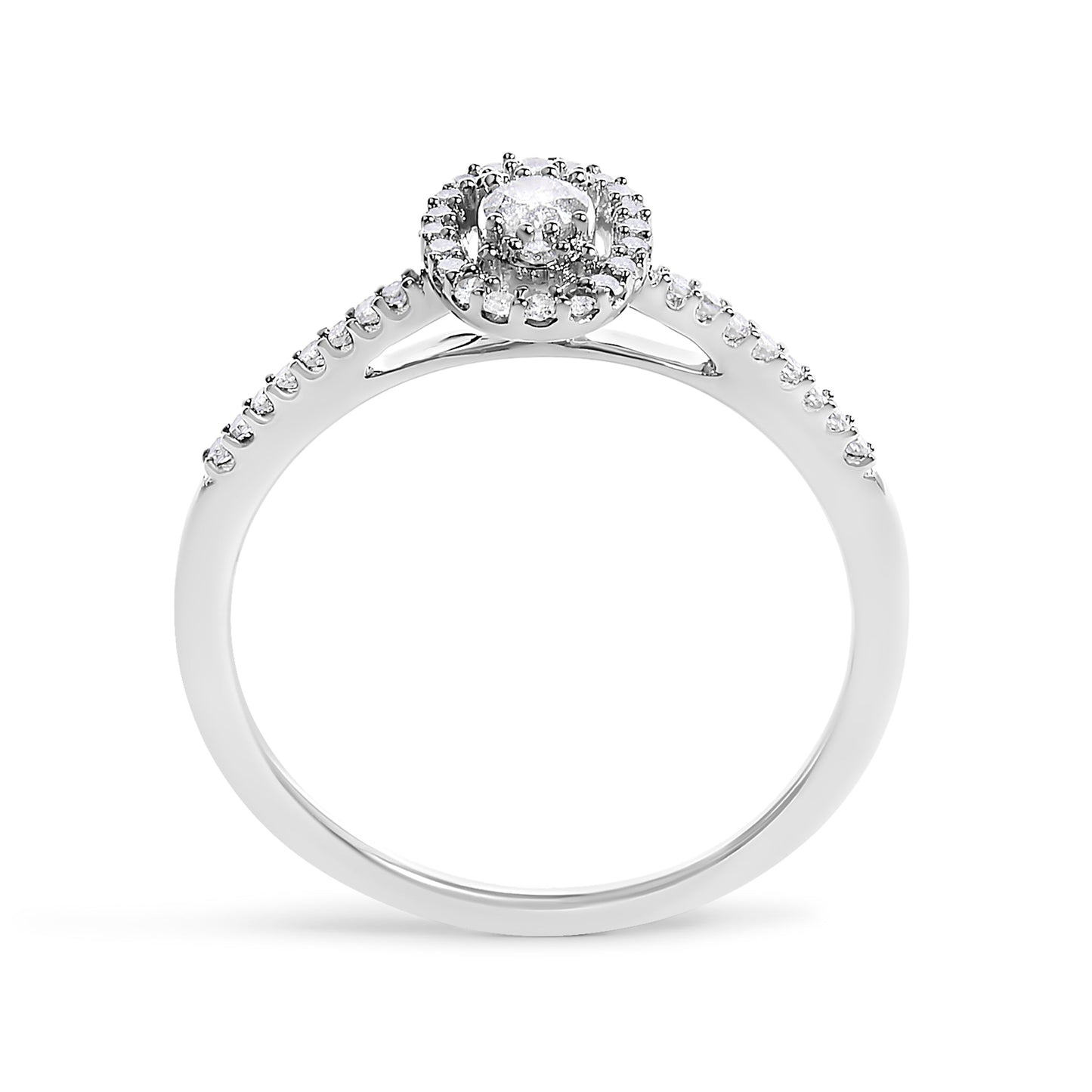 14K White Gold Diamond Oval Halo Engagement Ring - Size 7
