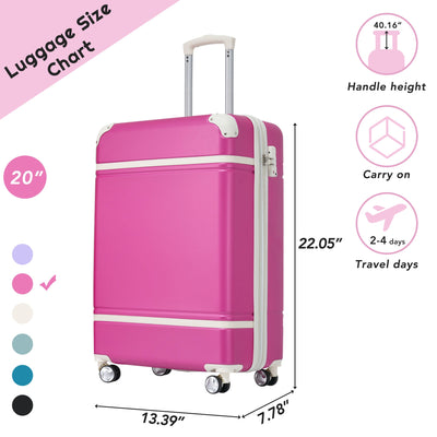 20 IN Luggage 1 Piece with TSA lock , Lightweight Suitcase Spinner Wheels,Carry on Vintage Luggage,Pink - Korvel