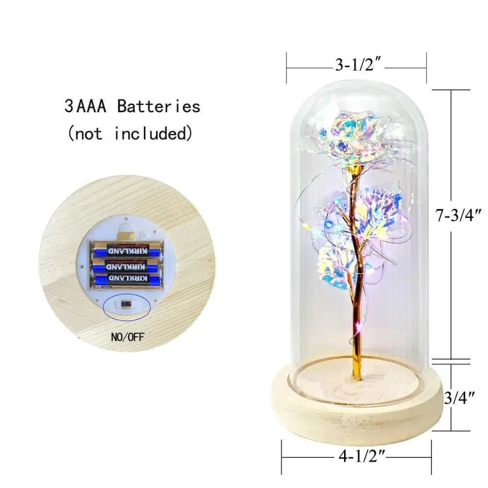 Rosa Galáctica de Cristal LED de 20 en Domo de Vidrio - Regalo Elegante para Ella