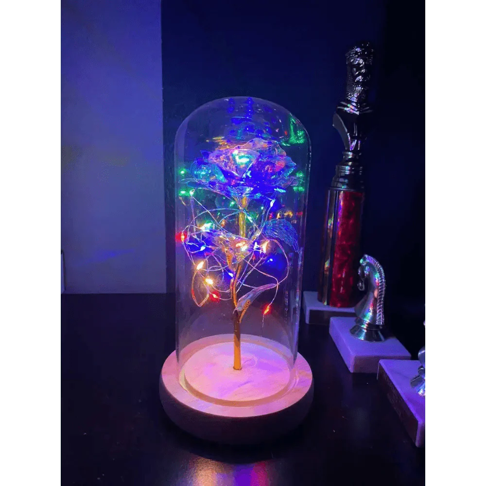 Rosa Galáctica de Cristal LED de 20 en Domo de Vidrio - Regalo Elegante para Ella