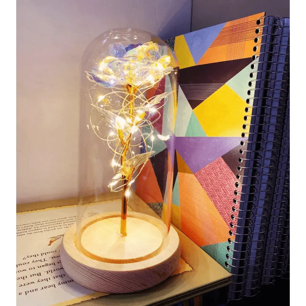 Rosa Galáctica de Cristal LED de 20 en Domo de Vidrio - Regalo Elegante para Ella