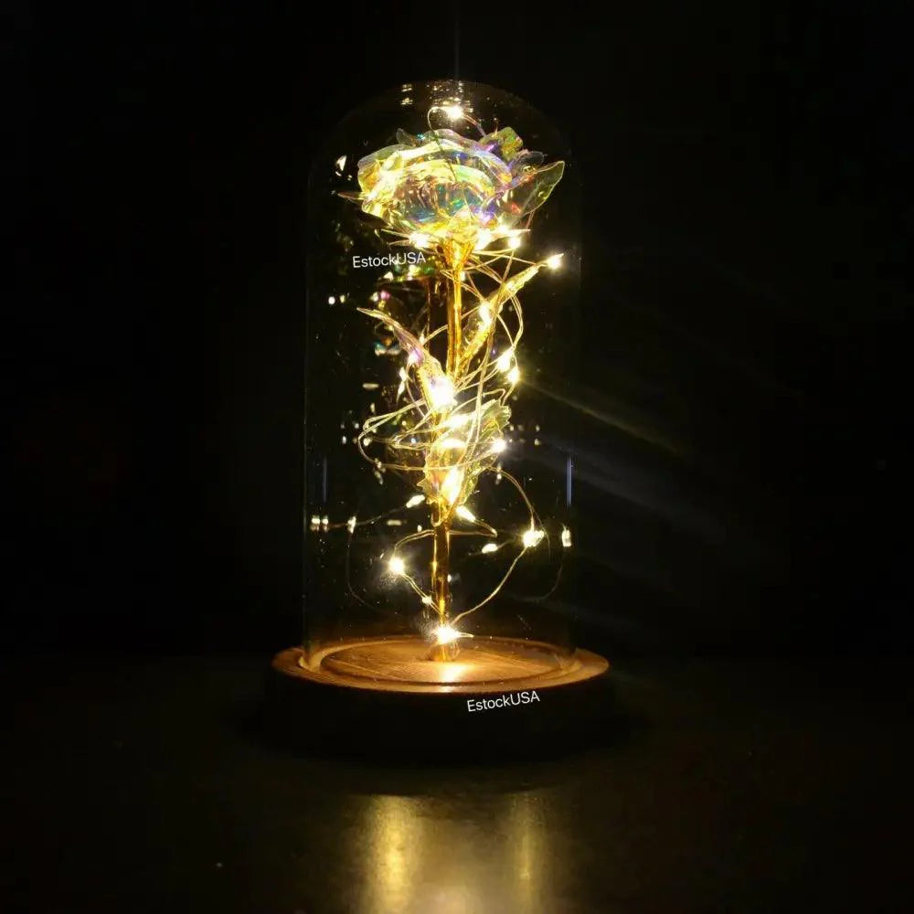 Rosa Galáctica de Cristal LED de 20 en Domo de Vidrio - Regalo Elegante para Ella