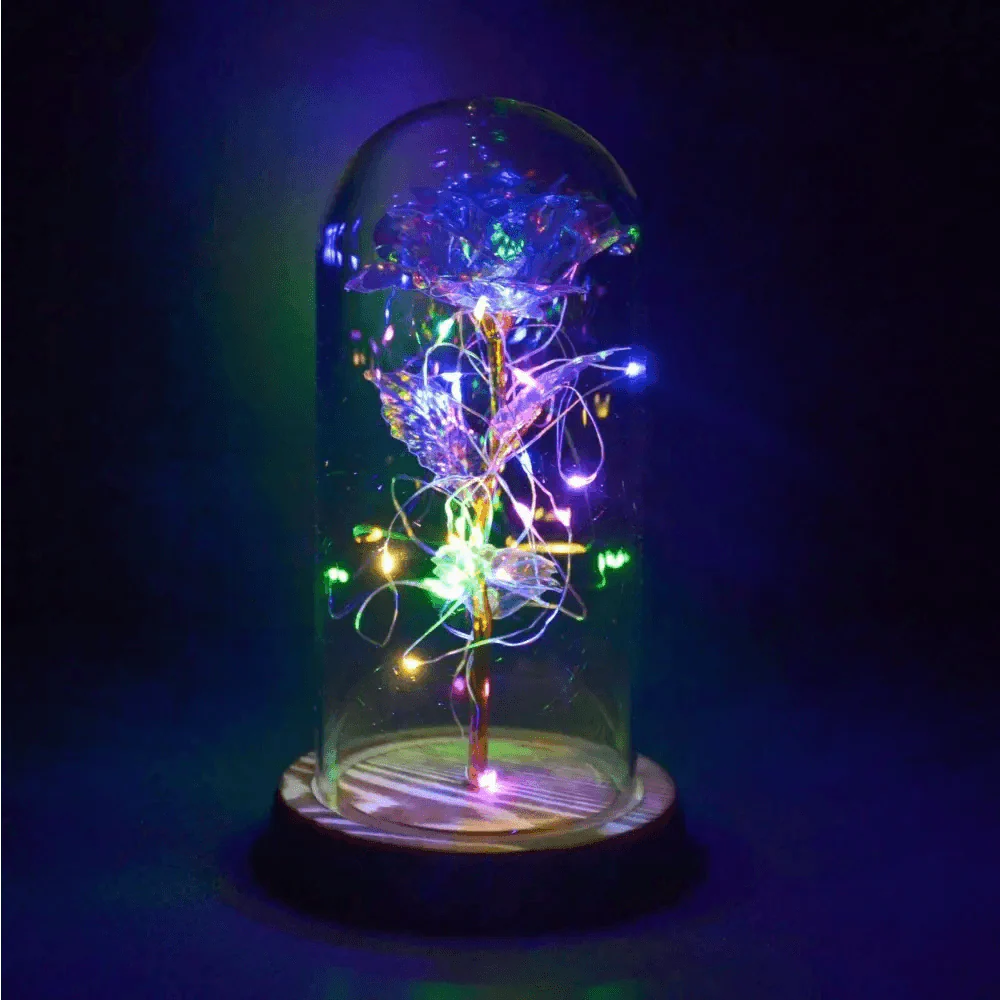 Rosa Galáctica de Cristal LED de 20 en Domo de Vidrio - Regalo Elegante para Ella