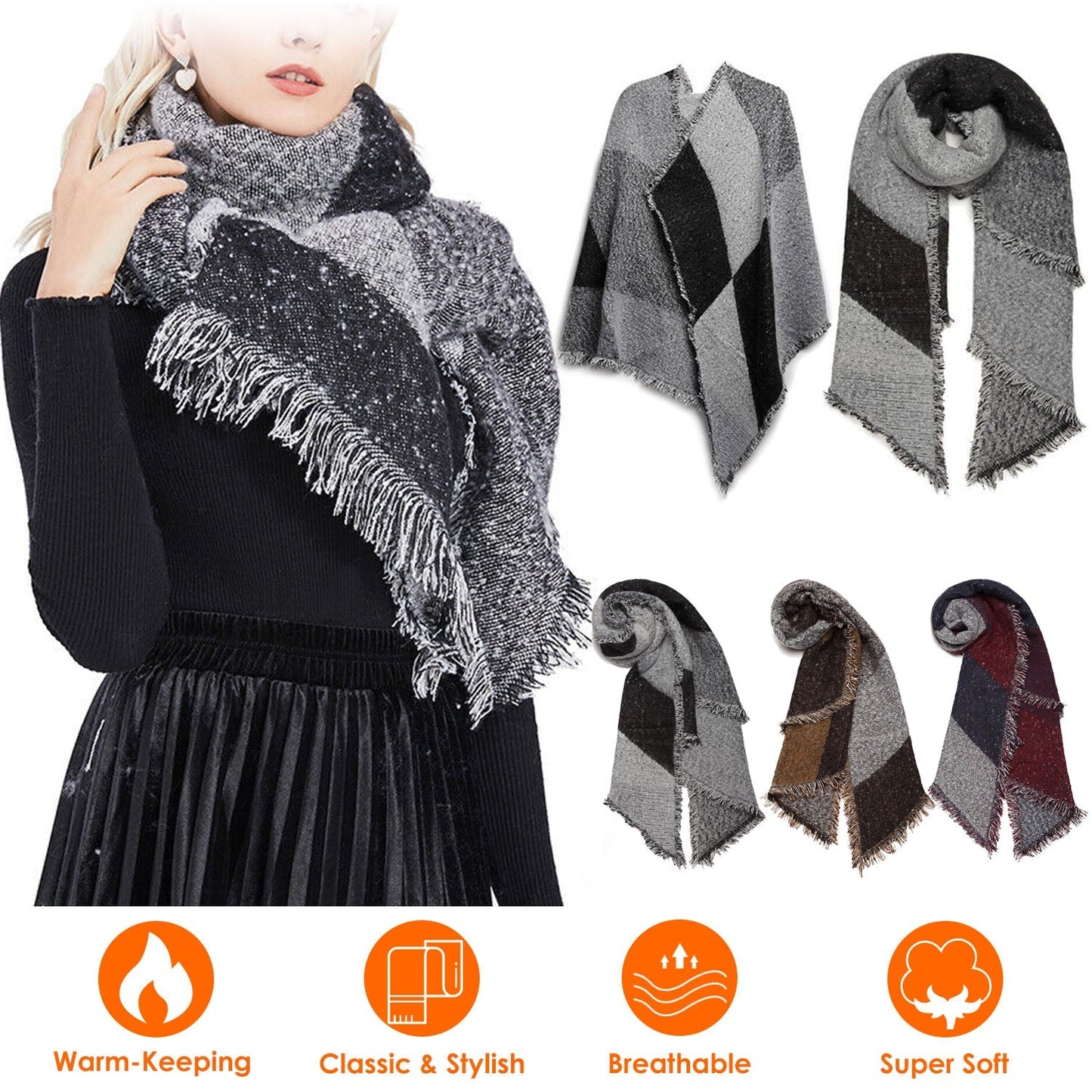 Women Winter Warm Scarf - Extra Thick Soft Knitted Shawl