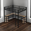 Full Metal Loft Bed with Desk and Shelves, Loft Bed with Ladder and Guardrails, Loft Bed Frame for Bedroom, Black - Korvel