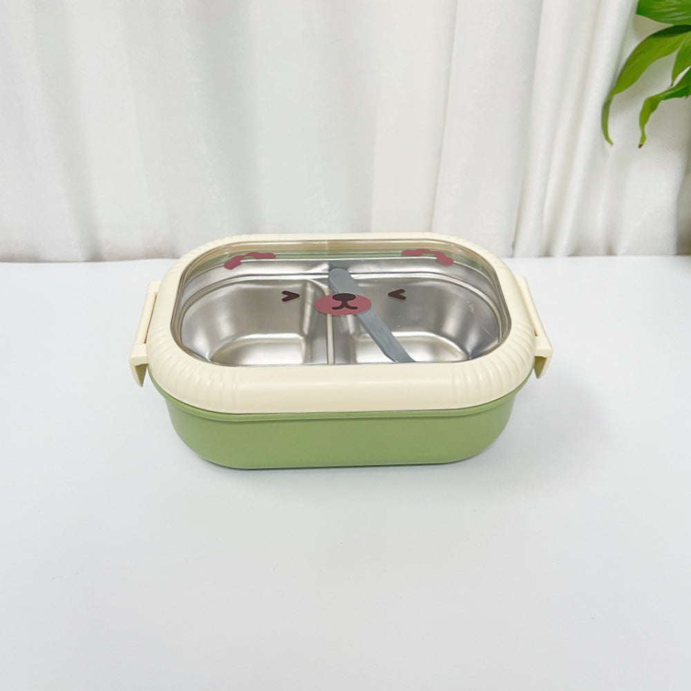 Cartoon cute bear stainless steel portable compartment lunch box with lid - Korvel