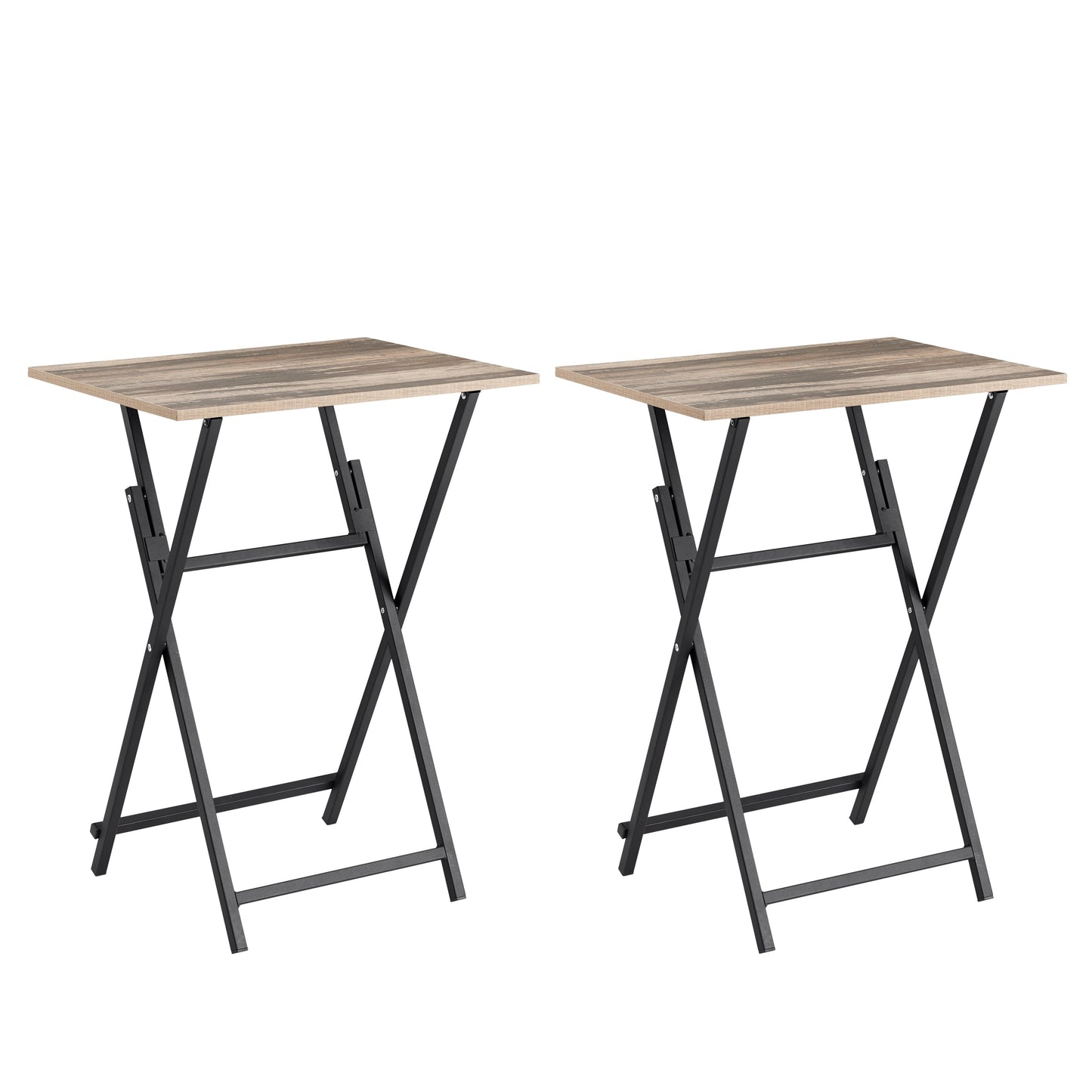 2-piece folding TV tray table without assembly, portable sofa side table, brown and black - Korvel