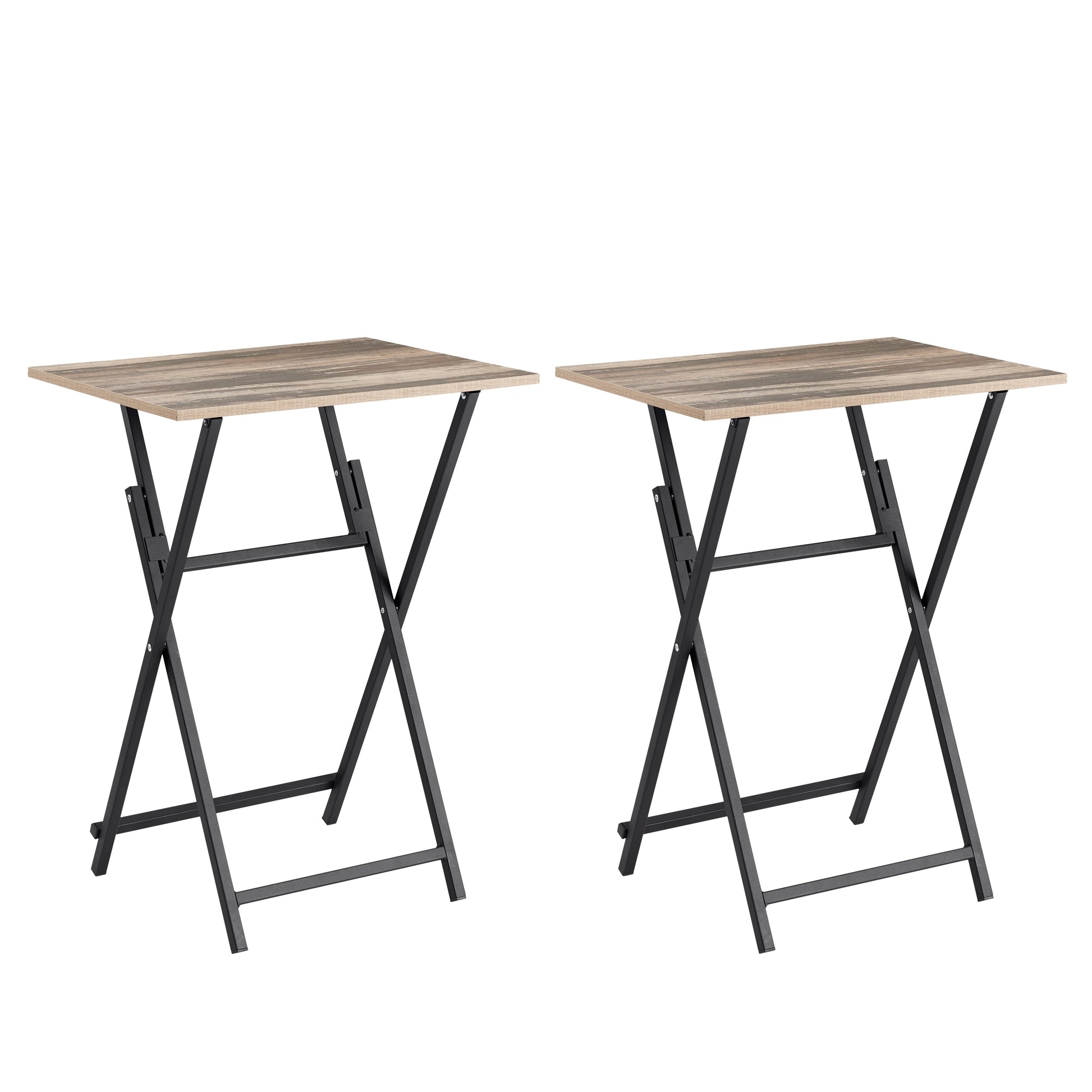 2-piece folding TV tray table without assembly, portable sofa side table, brown and black - Korvel