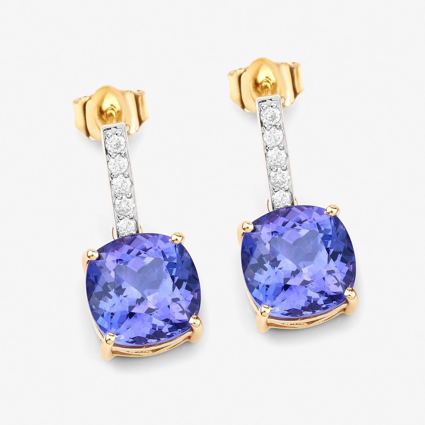 Boucles d'oreilles en tanzanite et diamants blancs de 5,64 carats en or 14K