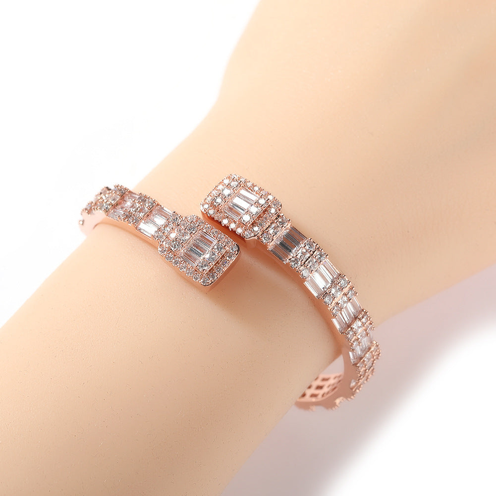 Fashionable Opening Bracelet Ins Style Diamond Set Interwoven Two Color Bracelet Personalized Hip Hop Men's Handpiece - Korvel