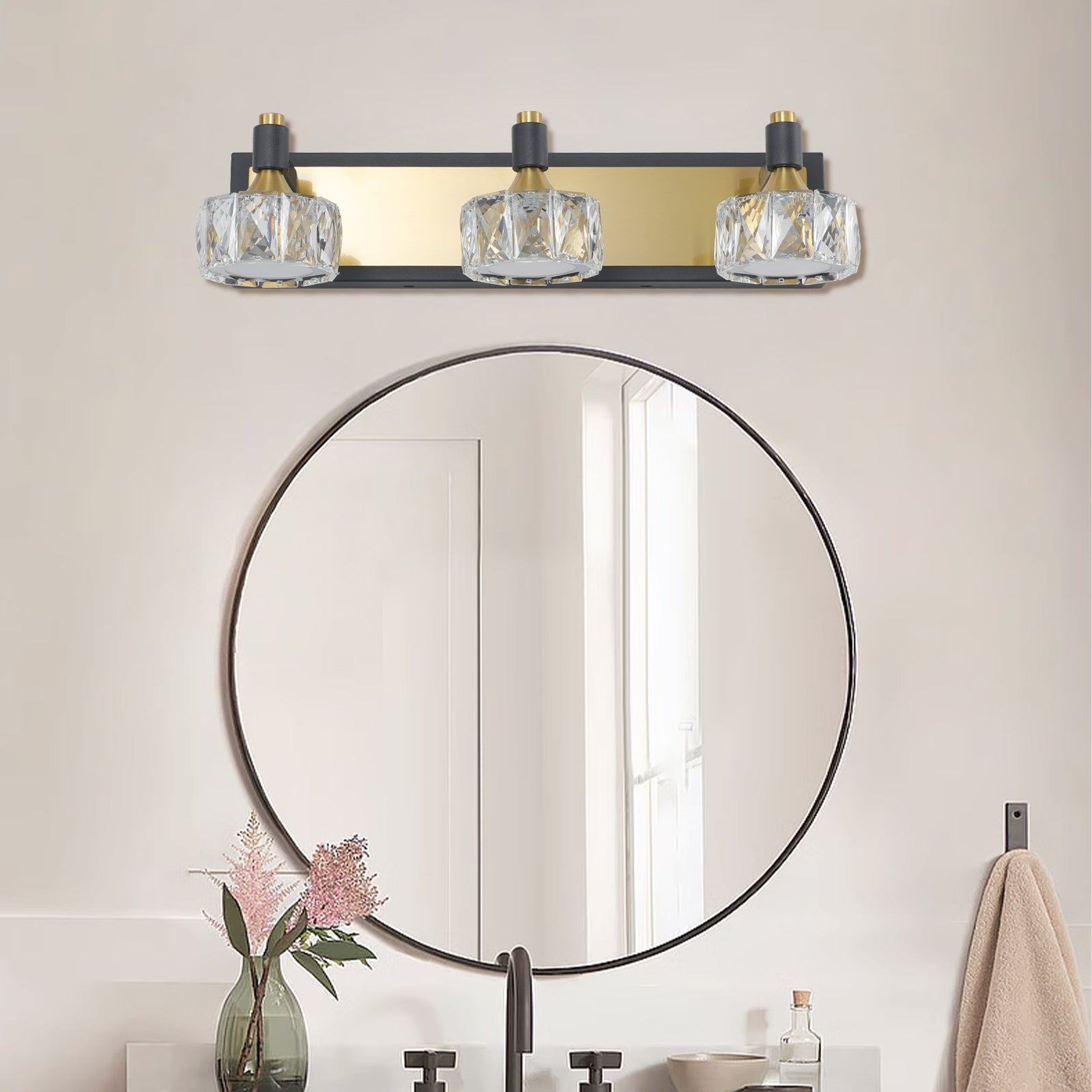 LED 3-Light Modern Crystal Bathroom Vanity Light Over Mirror Bath Wall Lighting Fixtures - Korvel