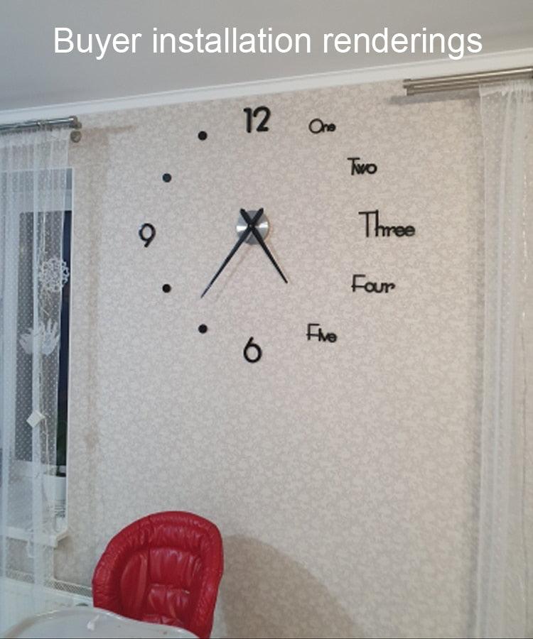 Modern 3D Frameless Wall Clock - Large Acrylic Design