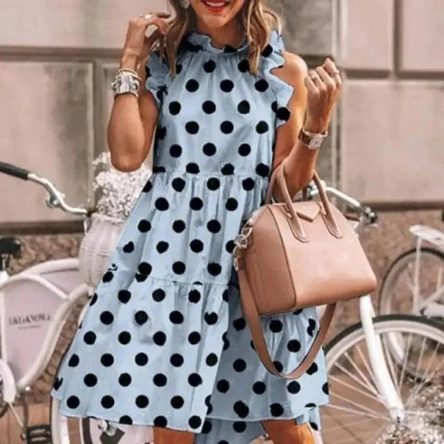 Vestido sin mangas con estampado de puntos encantador para mujeres