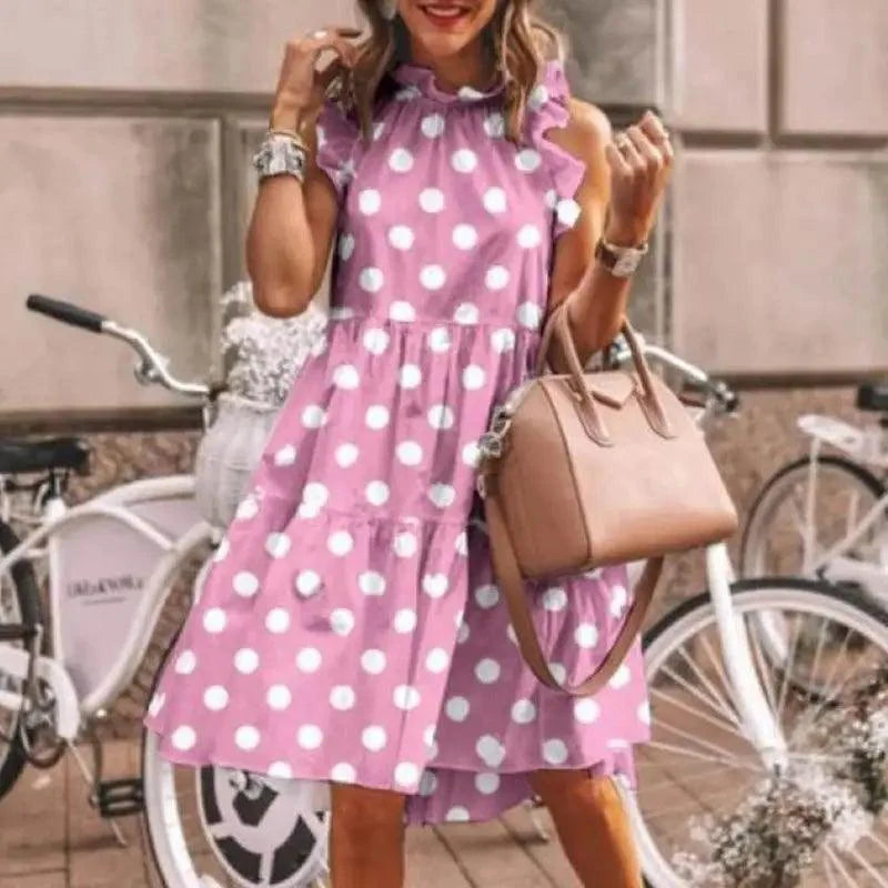 Vestido sin mangas con estampado de puntos encantador para mujeres