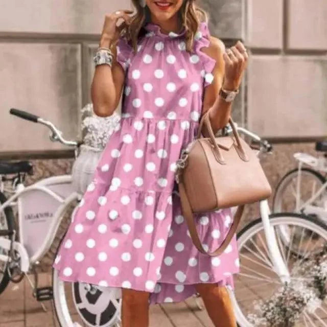 Vestido sin mangas con estampado de puntos encantador para mujeres