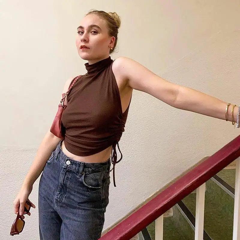 Chic High Neck Crop Tank Top for Women
