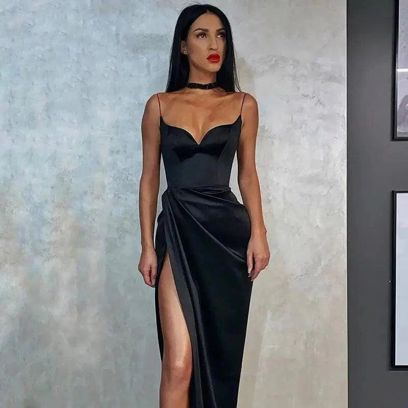 Vintage Pleated Spaghetti Strap Bodycon Dress