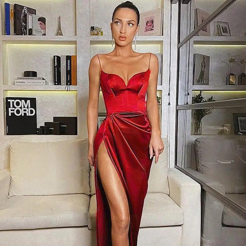 Vintage Pleated Spaghetti Strap Bodycon Dress