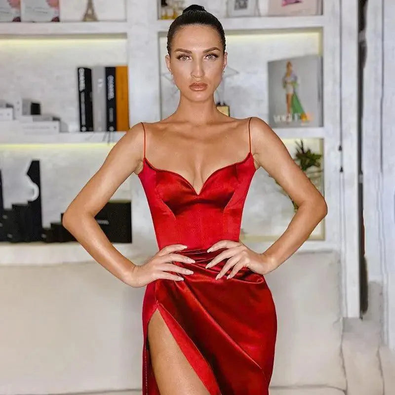 Vintage Pleated Spaghetti Strap Bodycon Dress