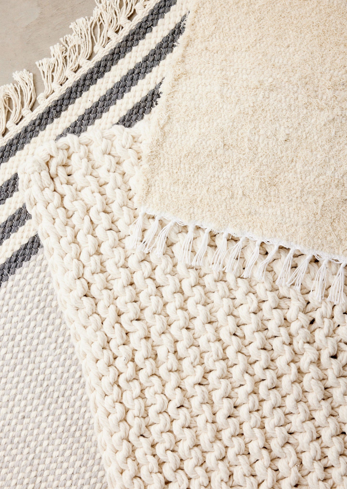 Tapis Écru Épais Tissé à la Main