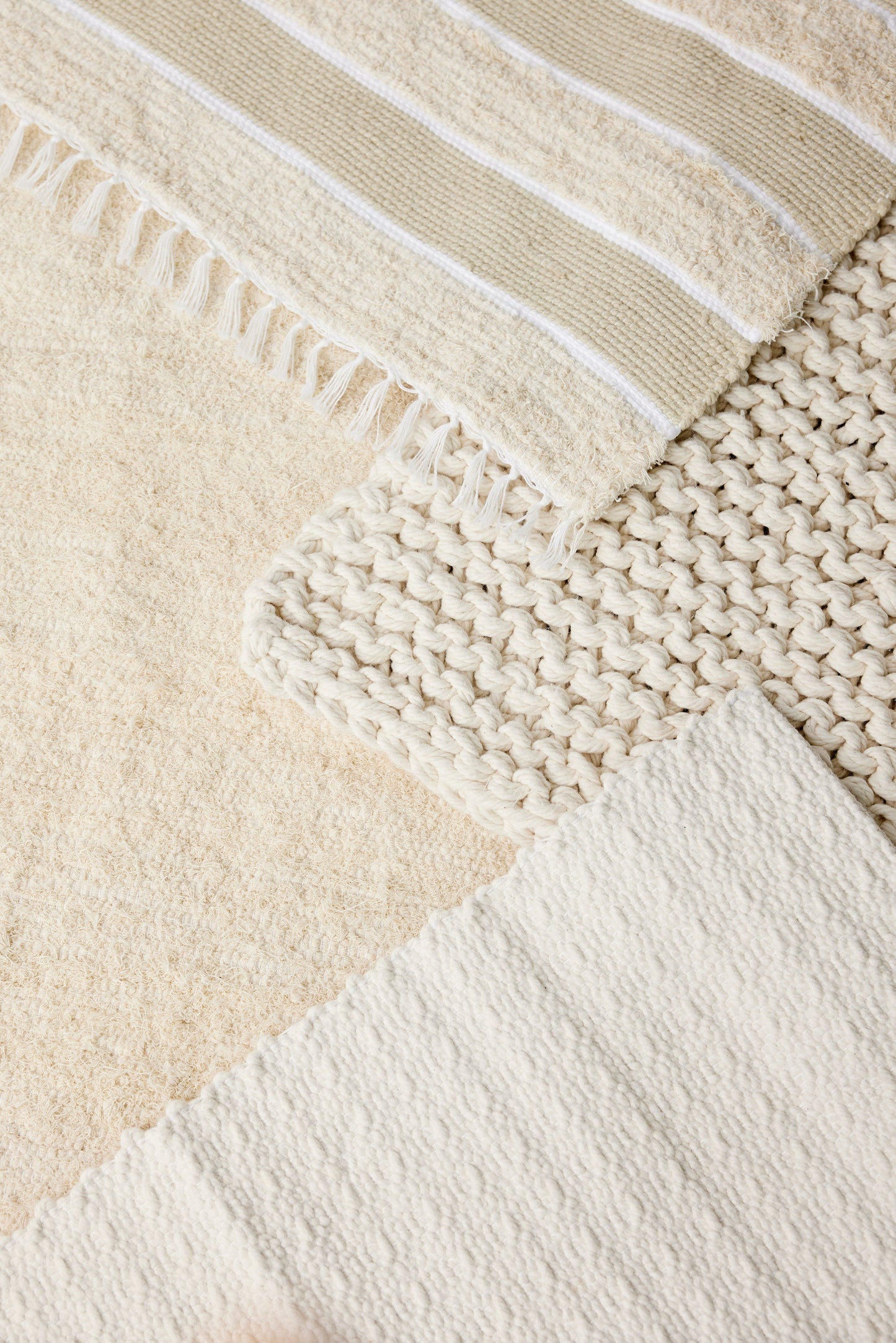 Tapis Shag en Coton Naturel Écru Tabby
