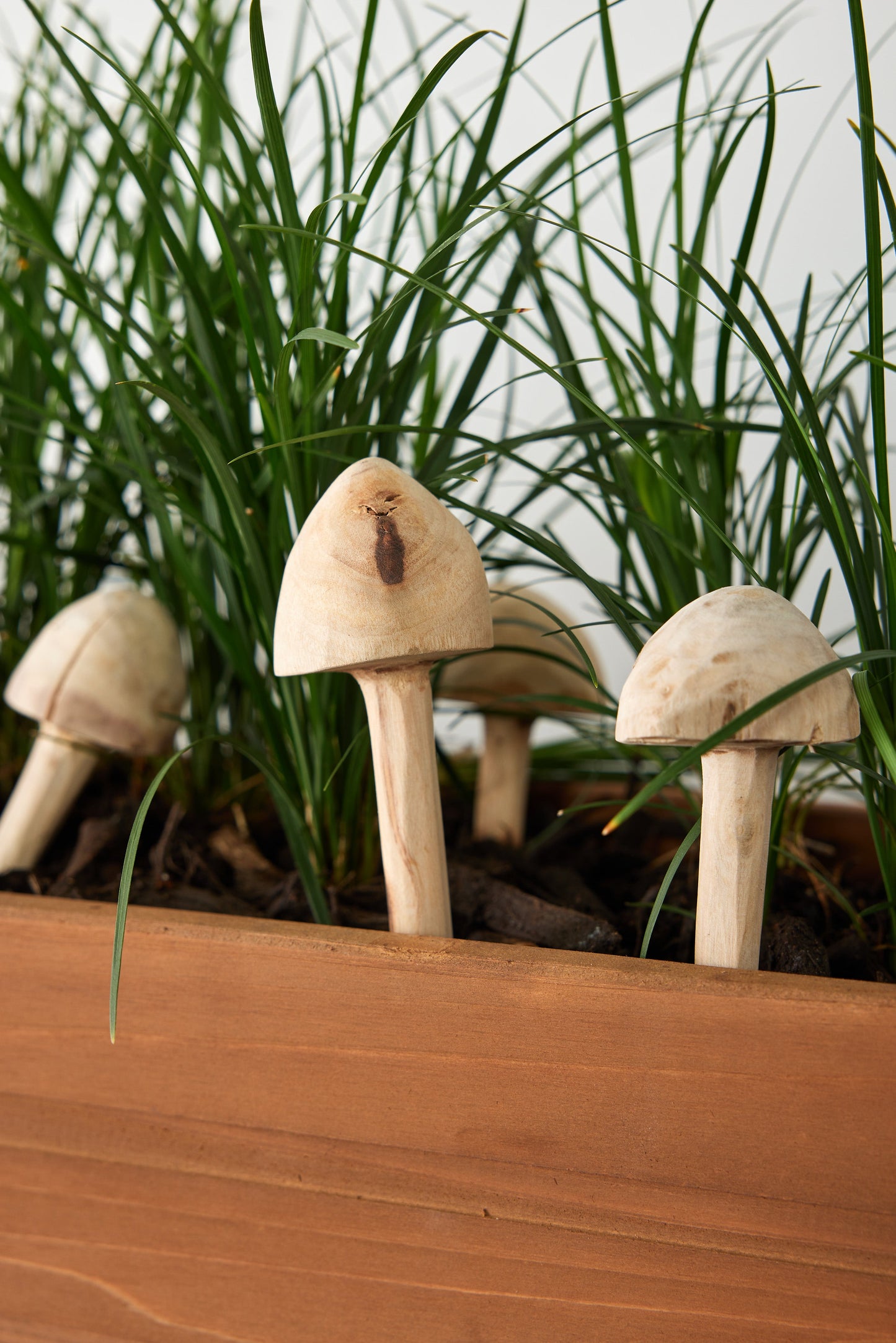 Hand-Carved Wooden Mushroom Garden Stick