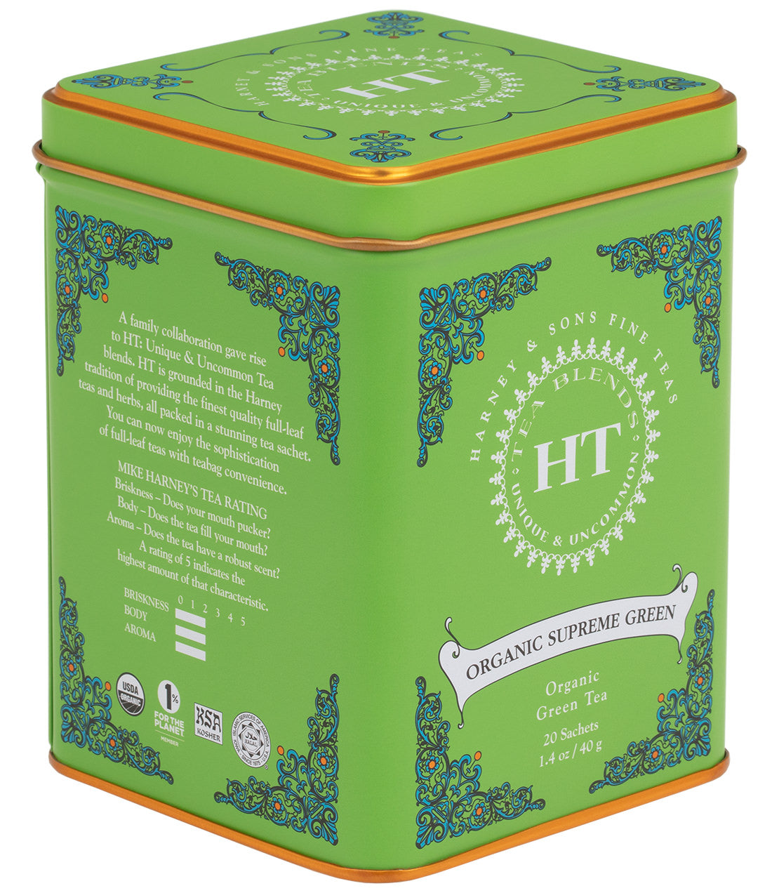 Té Verde Supremo Orgánico, Lata HT de 20 Bolsitas