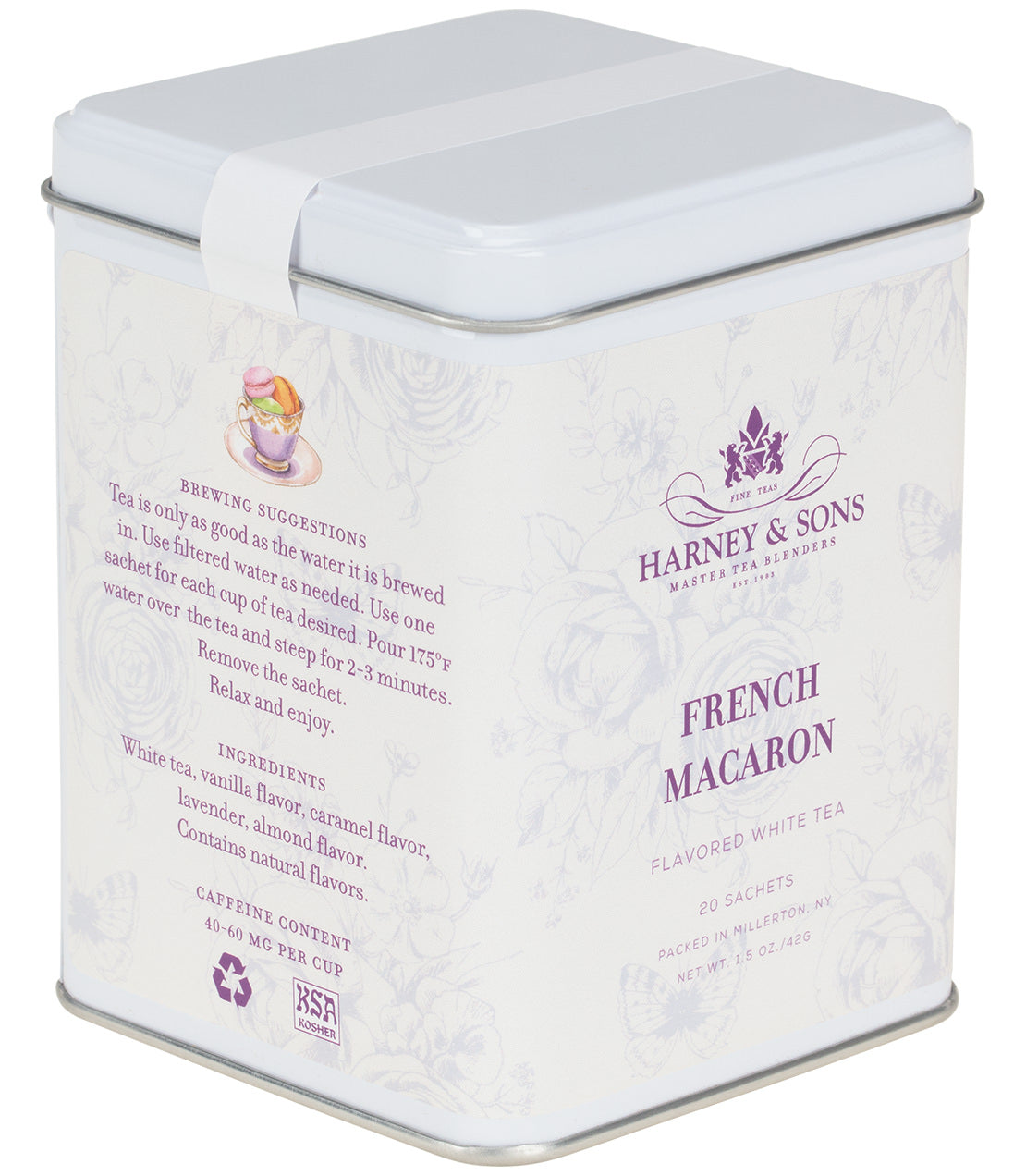 French Macaron White Tea, Tin of 20 Sachets