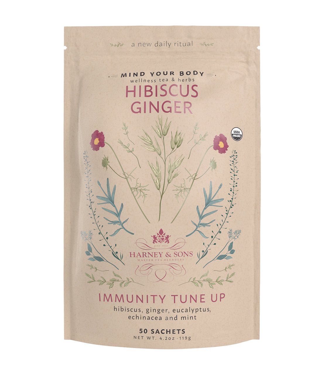Thé bio d'Hibiscus et de Gingembre - 50 Sachets