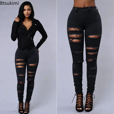 Women's High Waist Stretch Skinny Ripped Denim Jeans