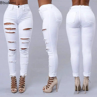 Women's High Waist Stretch Skinny Ripped Denim Jeans