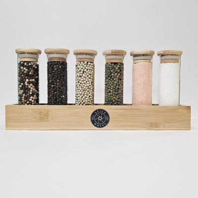 Premium Peppercorn & Sea Salt Gift Set – Glass Jars with Bamboo lids
