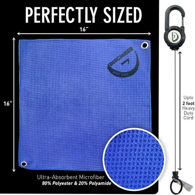 Toalla de Waffle Retráctil Premium con Carabiner - 16" x 16"