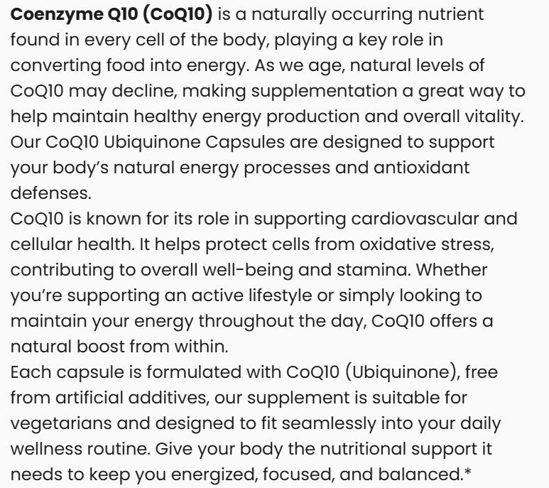 Capsules de CoQ10 Ubiquinone Premium