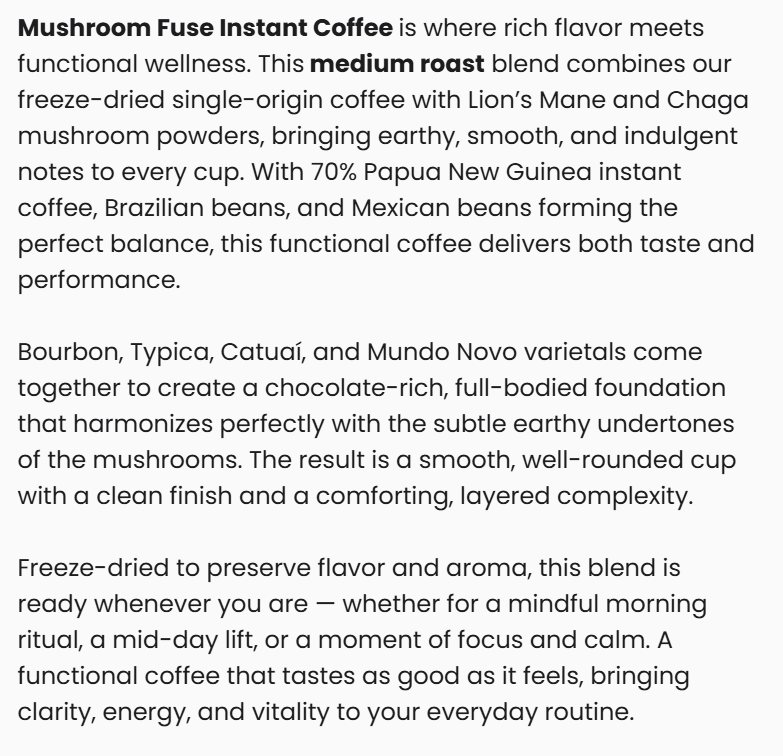 Café Instantané Mushroom Fuse - Mélange de Torréfaction Moyenne