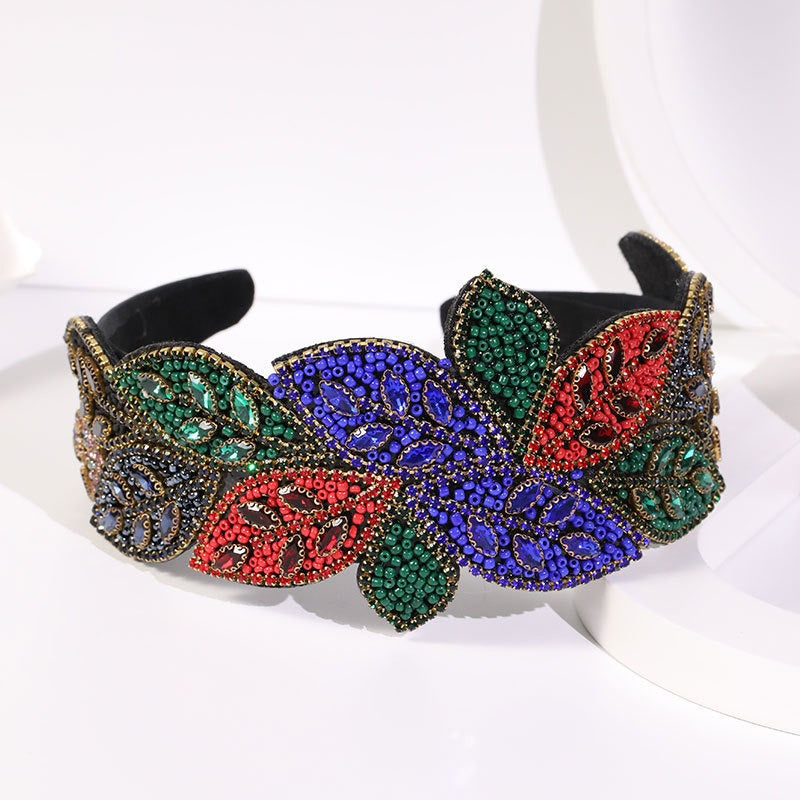Handmade Heavy Craft Inlaid Water Diamond Rice Ball Head Hoop - Korvel