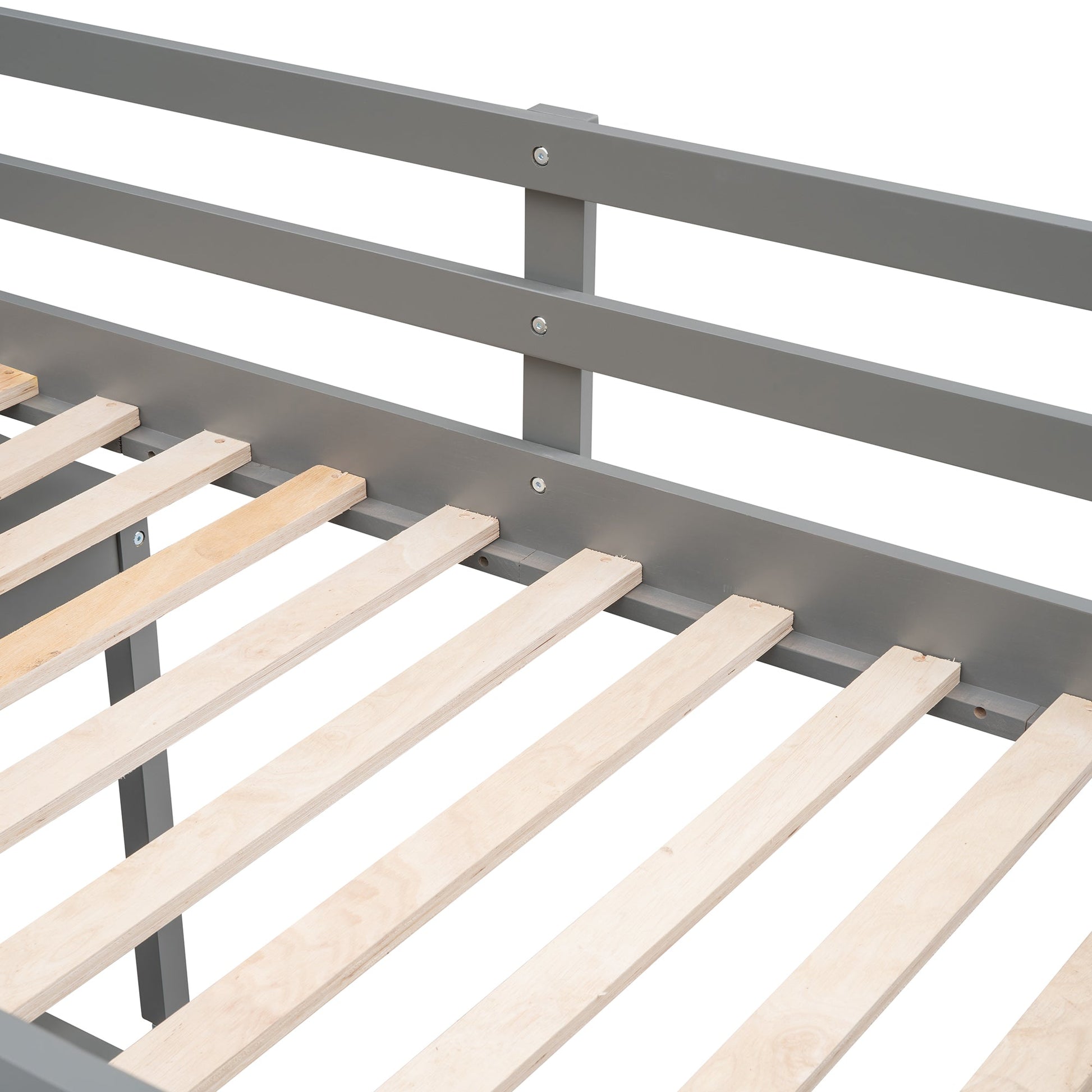 Low Study Twin Loft Bed with Cabinet and Rolling Portable Desk - Gray (OLD SKU :LP000113AAE) - Korvel
